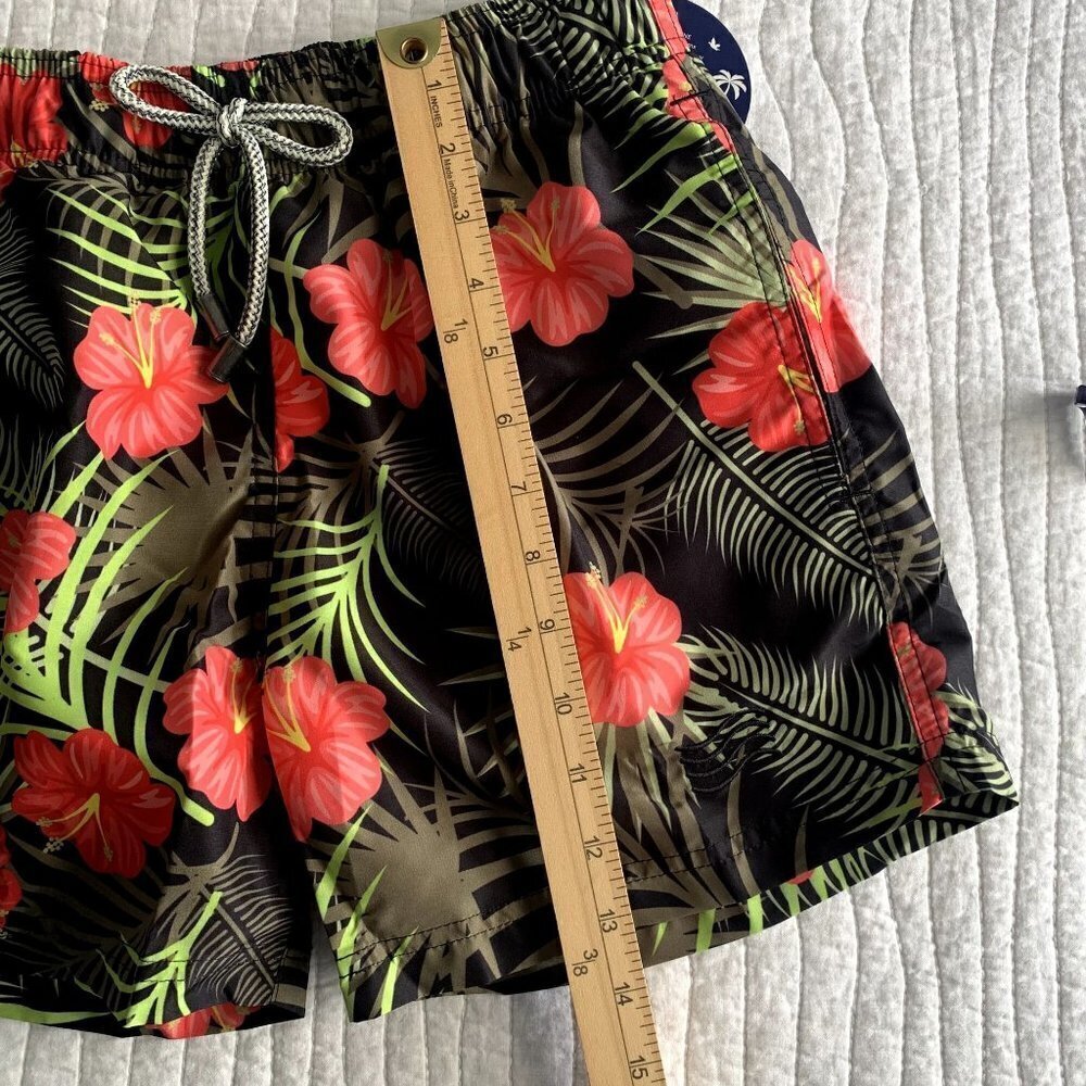 Mayaguana Honolulu Boys Youth Swim Trunks NEW SZ XS (8/10?) Black Red Floral - Picture 10 of 11